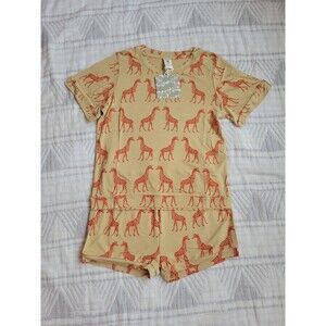 Kate Quinnretro shortie short and ss topstitch tee set spice giraffe bamboo‎ 8y